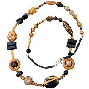 Tribal Warm Wood Animal Print Statement Necklace | Double Wrap Boho Necklace